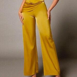 NWOT ~ Women's Mustard Yellow - asymmetrical, draped wide leg pant